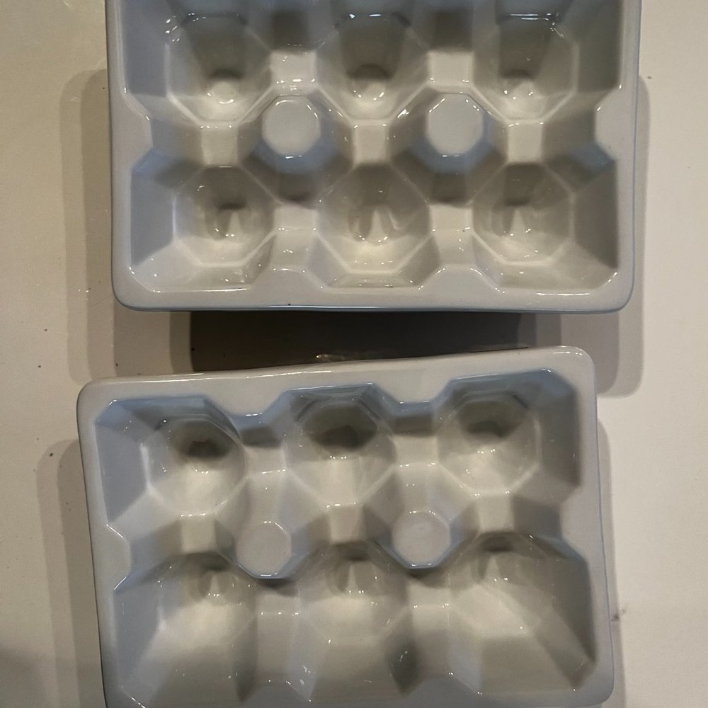 Egg Serving Trays -Looks Like Egg Cartons /Porcelain /Holds 6 eggs per Tray h/x